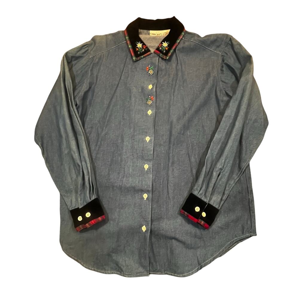 Vintage Cabin Creek Women Small GrandmaCore Alpine‎ Folk Embroidered Button Up
